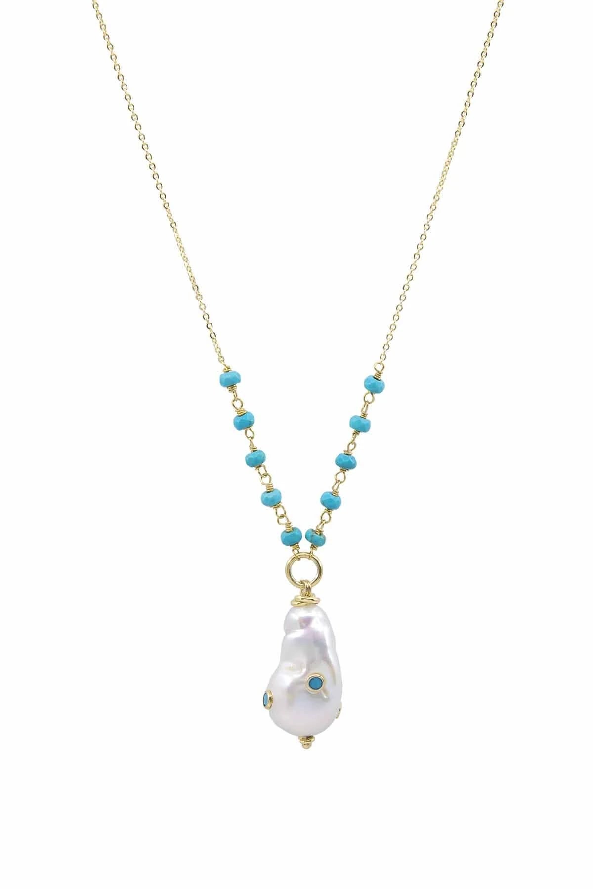 BLUE SNOW - Turkuaz ve Barok İnci Kolye