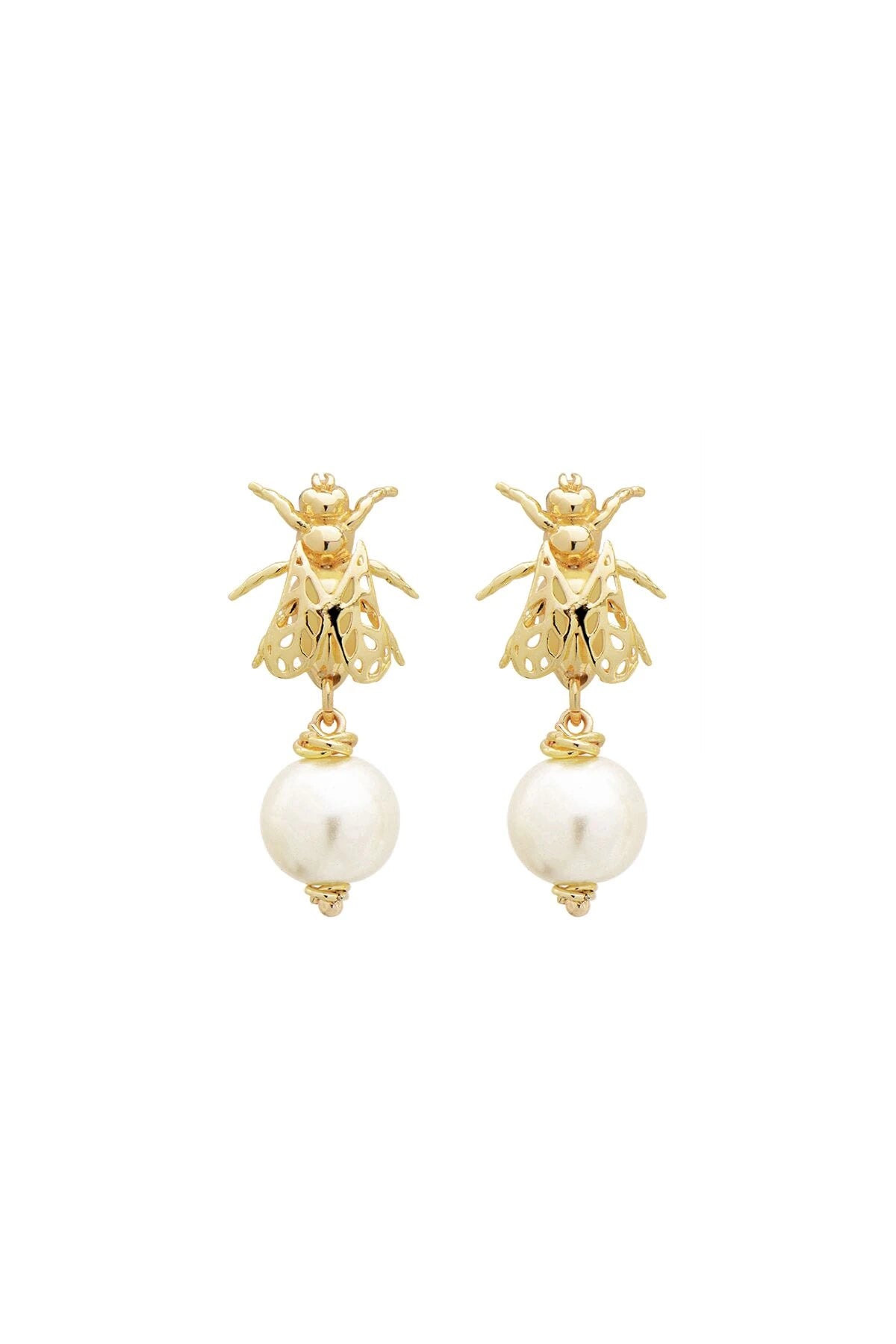 WHITE BEE - Arılı İnci Küpe